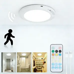 1Pack Rechargeable LED Ceiling Light with Motion Sensor, 3 Lighting Options, USB Powered Closet Lights, Remote Control Dimmable Timing Motion Shower Lights for Entrance Living Bathroom Pantry Hallway Porch Garage, lights for bedroom, night light