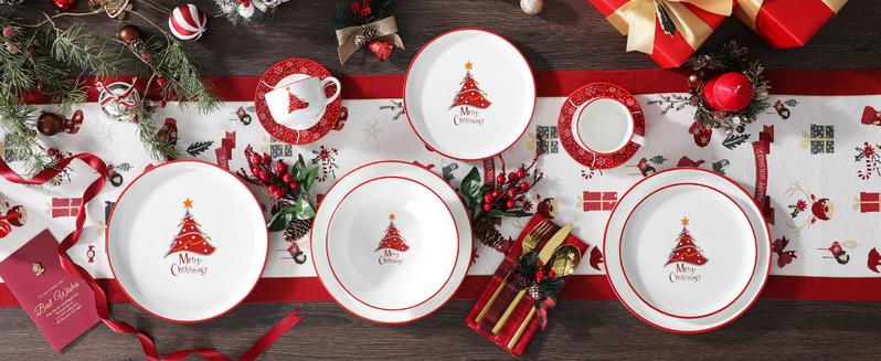 MALACASA Santa Claus / Christmas Tree 30-Piece Dinnerware Set (Service for 6) - New and Improved- Fine Earthenware Holiday Dinner Set - Microwave & Dishwasher Safe Winter Holiday