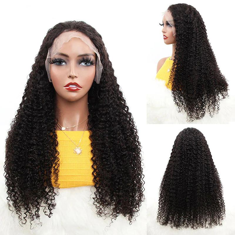 MORE FACE Kinky Curly Lace Front Wigs 13x4 Transparent Lace Frontal Wigs Human Hair Pre Plucked With Baby Hair