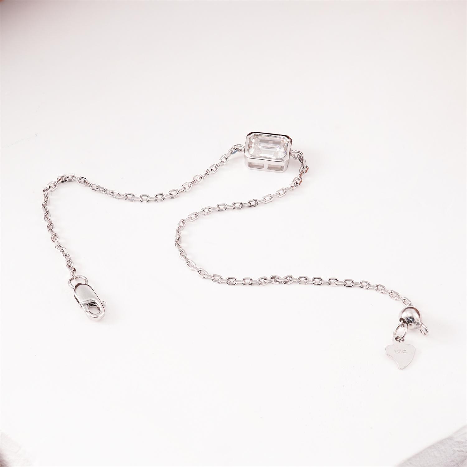 Delzzad 1ct Step Cut Bezel Bracelet Synthetic Moissanite S925 Sterling Silver Bracelet Chain Jewelry Birthday Engagement Wedding Anniversary Perfect Christmas Gifts