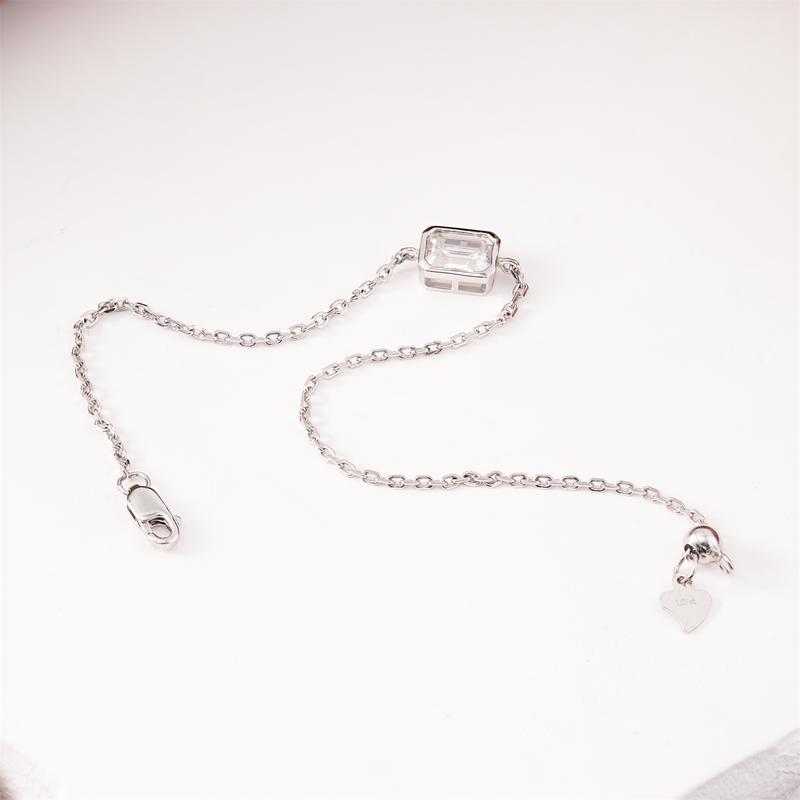 Delzzad 1ct Step Cut Bezel Bracelet Synthetic Moissanite S925 Sterling Silver Bracelet Chain Jewelry Birthday Engagement Wedding Anniversary Perfect Christmas Gifts