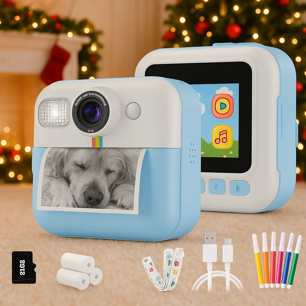 Kid Camera for Boys,Portable Toddler Blue Printing Camera Toy 1080P Video Cameras Children Instant Print Camera for Kids 3 Print Paper & 32G Card Christmas Birthday Gifts