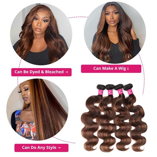 P4/27 Honey Blonde Highlight Body Wave Bundles FB 30 Brown Colored Body Wave Human Hair Weave Bundles Quick Weave Extensions #TiktokShopSpringGlowUp
