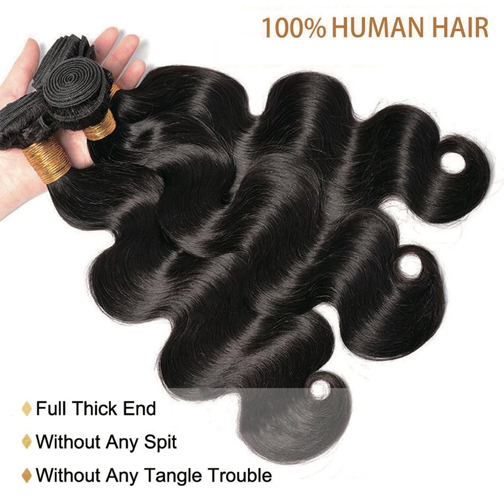 Ramiss 12A Human Hair Bundles with 2x6 Closure Brazilian Body Wave 3 Bundles Human Hair with 2x6 4x4 Lace Closure 100% Unprocessed Virgin Human Hair Weave