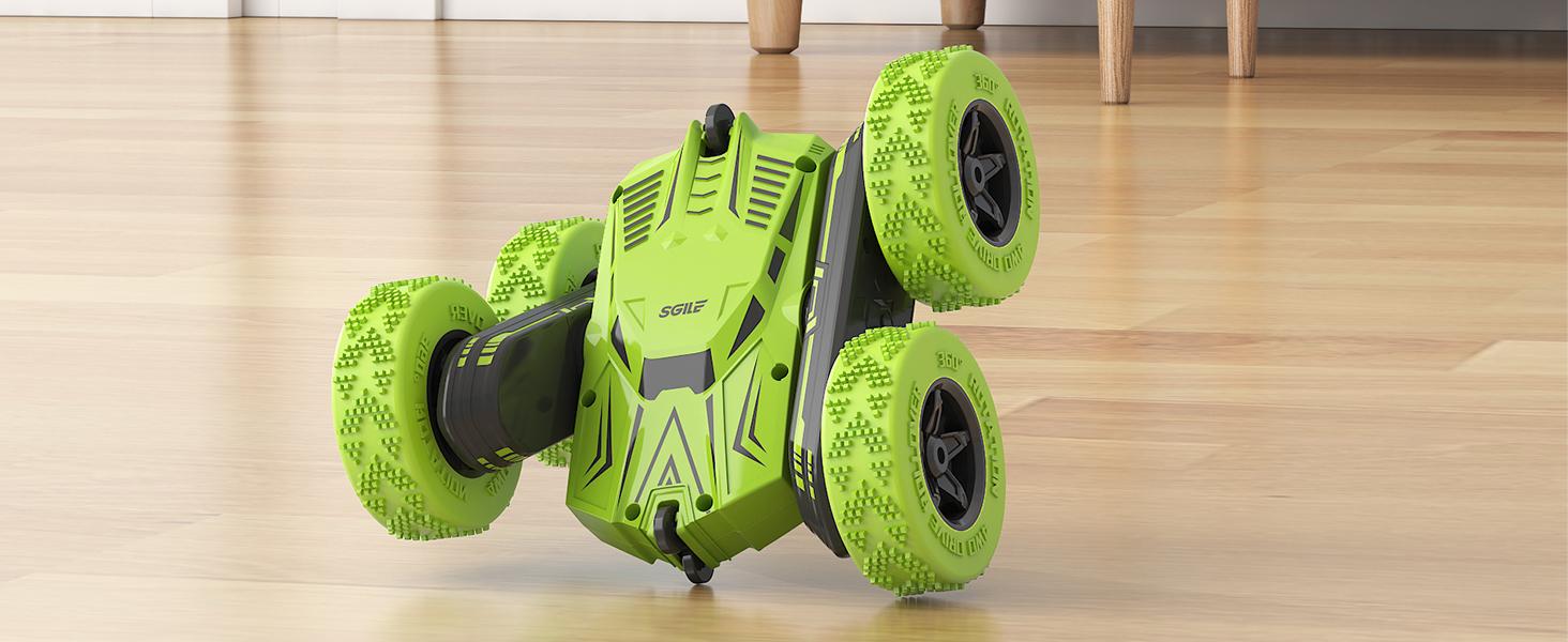 SGILE RC Stunt Car Toy - 4WD Remote Control Car for Kids Ages 6-12, 2 Sided 360° Rotating, USB Charging Cable Included, Not Applicable