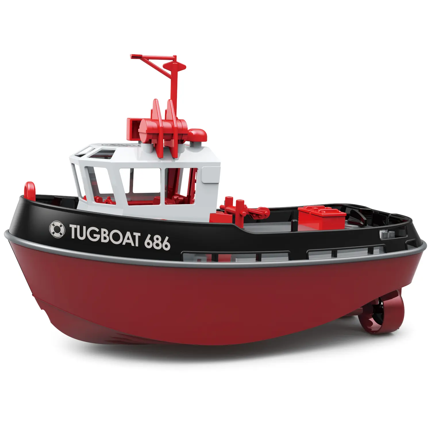 High Quality 1:72 Scale Cartoon Tugboat RC Boat, 2.4GHz Trigger Controller Harbor Work Ship, Kids Water Toy, 15kmph Pool Racer, 3.7V 600mA Li-ion Battery, LED Night Sailing, Black-Red Adults Gift