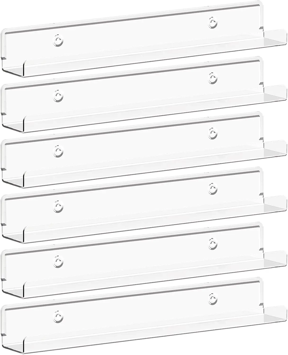 Narrow Floating Shelves for Vinyl Record 6 Pack, 12" Clear Wall Shelves for Nail Polish/Book/Picture/Makeup, Acrylic Wall Display Shelf Organizer for Bedroom, Living Room, Bathroom Decor