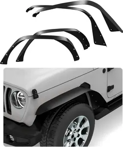 4 PCS Flat Front & Rear Fender Flares Compatible with 2018-2023 Wrangler JL & JLU Unlimited(2/4 Doors), Off-Road Metal Steel Wheel Liner, Textured Black