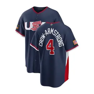 Men's USA  Baseball Jersey - Navy - Crow-Armstrong 4, World Baseball 2026, Summer outfits, Jersey Outfit, Classic Home Stadium Jersey, Men's Sportswear ,Retro Summer Baseball Team Jersey Lover Outfit For Baseball Fans, Made In USA.