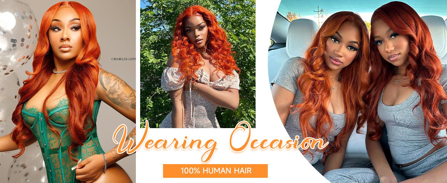 30 Inch Ginger Wig Human Hair Body Wave Ginger Orange 13X6 Lace Front Wigs Human Hair Pre Plucked 180 Density 350# Colored Glueless 13X6 HD Lace Frontal Wig Human Hair for Women