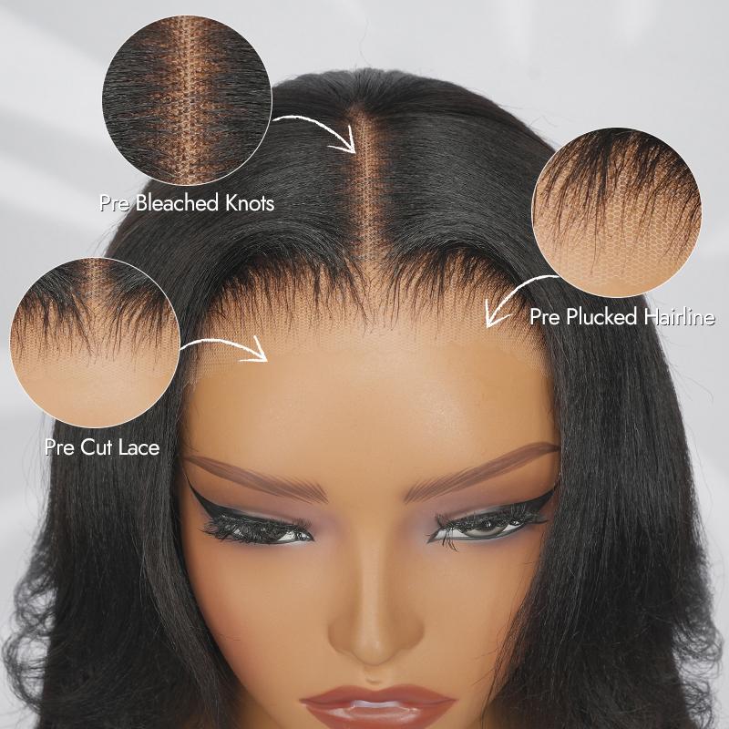 [Spring Essential] Wiggins Hair 220% Density Glueless Layered Cut Yaki Straight Bob Wig 7*5 Lace Closure Wigs Human Hair Ready To Go And 13*4 Lace Front Wig Pre Cut Lace Pre Plucked Beginner Friendly #SpringStatements #WeeklyDeals