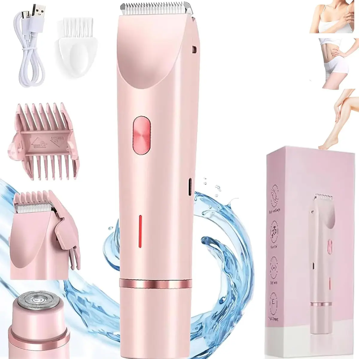 #Summervibes Bikini Trimmer for Women – Painless 2-in-1 Pubic Hair Trimmer & Facial Epilator, IPX7 Waterproof Electric Shaver for Face, Underarms & Legs, Rechargeable, Ideal Birthday Gift for Women and Men