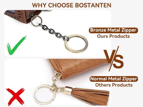 BOSTANTEN Credit Card Holder Wallet RFID Double Zipper Small Wallet for Women Leather Keychain Wallet with Tassel mom  pouch