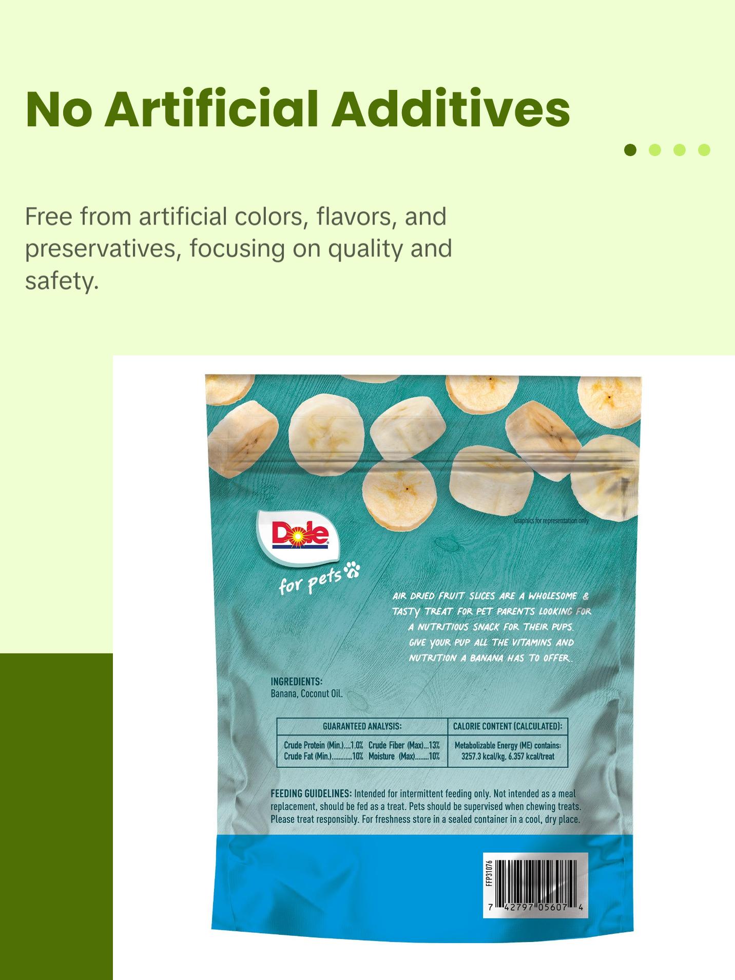 Dole for Pets Air Dried Banana Dog Treats - Made with Real Banana, Single Ingredient, Limited Ingredient Dog Treats, No Wheat, Corn, Soy, Artificial Flavors, Colors, or Preservatives, 6 Oz