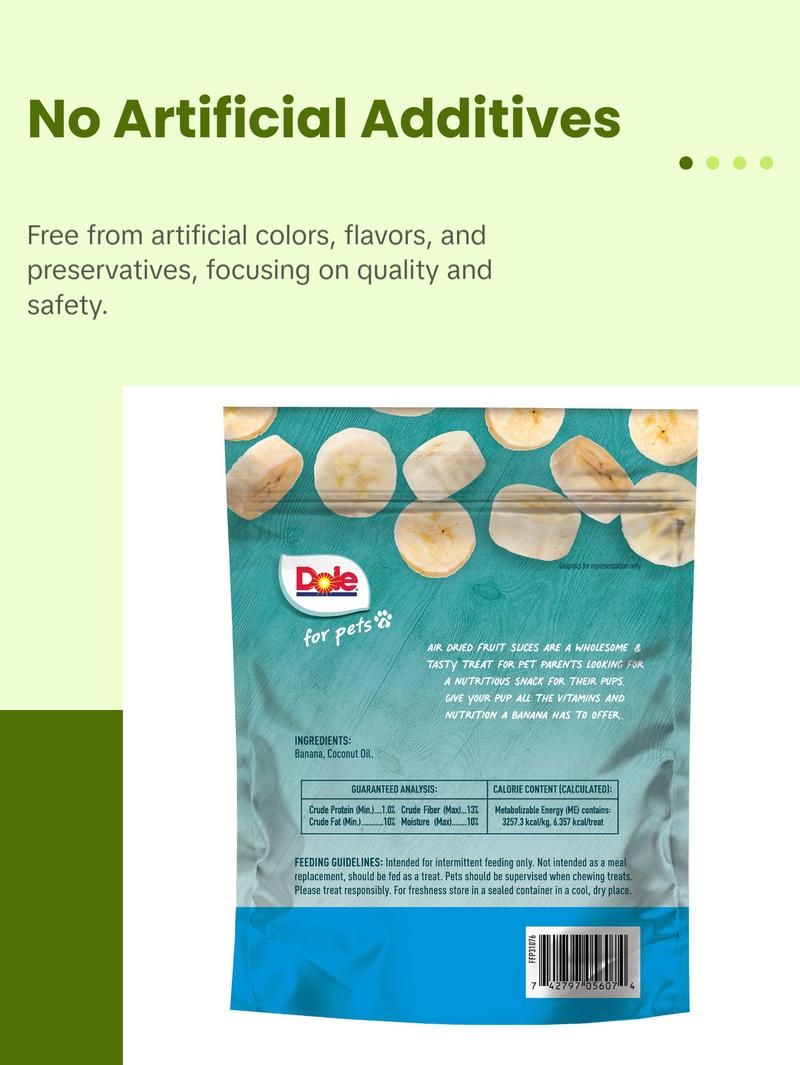 Dole for Pets Air Dried Banana Dog Treats - Made with Real Banana, Single Ingredient, Limited Ingredient Dog Treats, No Wheat, Corn, Soy, Artificial Flavors, Colors, or Preservatives, 6 Oz