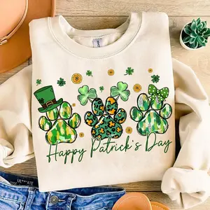 Dog St Patricks Day Sweatshirt, Dog Mom Shirt, St Patrick's Day Dog Paw Print Shamrock Shirt, St Patrick Shirt Clover Dog Lover Gift