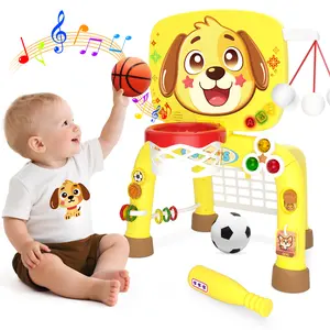 DADAPALS 3-in-1 Toys for 1 2 3 Years Old Boys Girls, Baby,Toddler Basketball Hoop & Soccer Goal & Baseball Sport Activity Center，Interactive Musical Sports Toys,  Valentine’s Day Gifts for kids outdoorfun