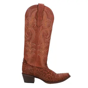 Circle G Womens Fish Embroidered Snip Toe  Casual Boots Knee High Low Heel 1-2" - Brown