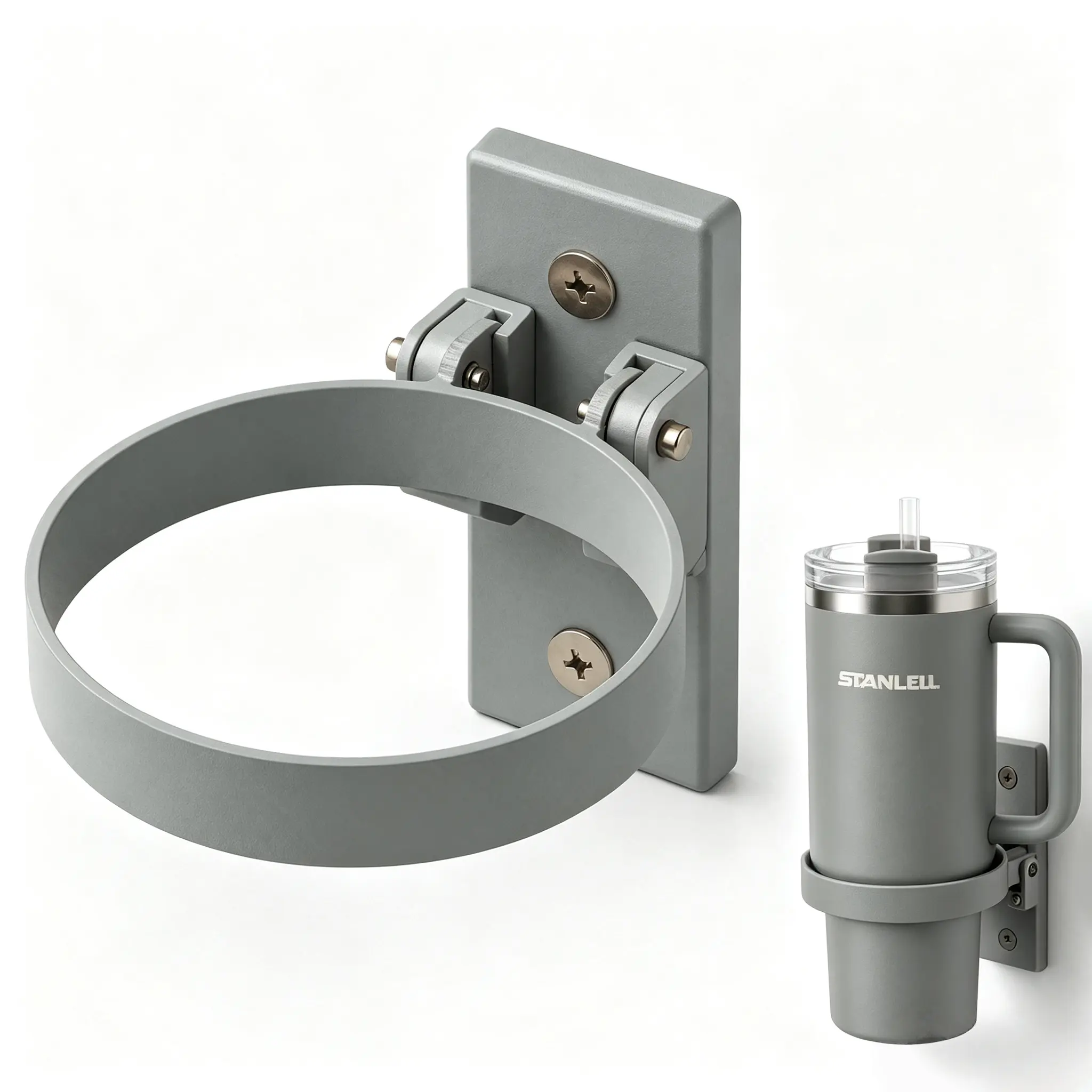Foldable Magnetic Metal Drink Holder for 20-40oz Tumblers with Handles, Triple Strong Magnets, Desk/Fridge/Car Storage Organizer - Gray