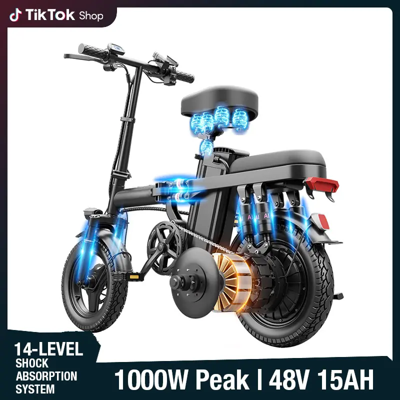 Compact Folding Electric Bike with 500W Motor & 48V 15Ah Battery, 25-45km Long Range, 14-Level Shock Absorption, Dual Disc Brakes, UL2849 Certified E-Bike for Outdoor Sports, Folding Bike tiktokshopbacktoschool