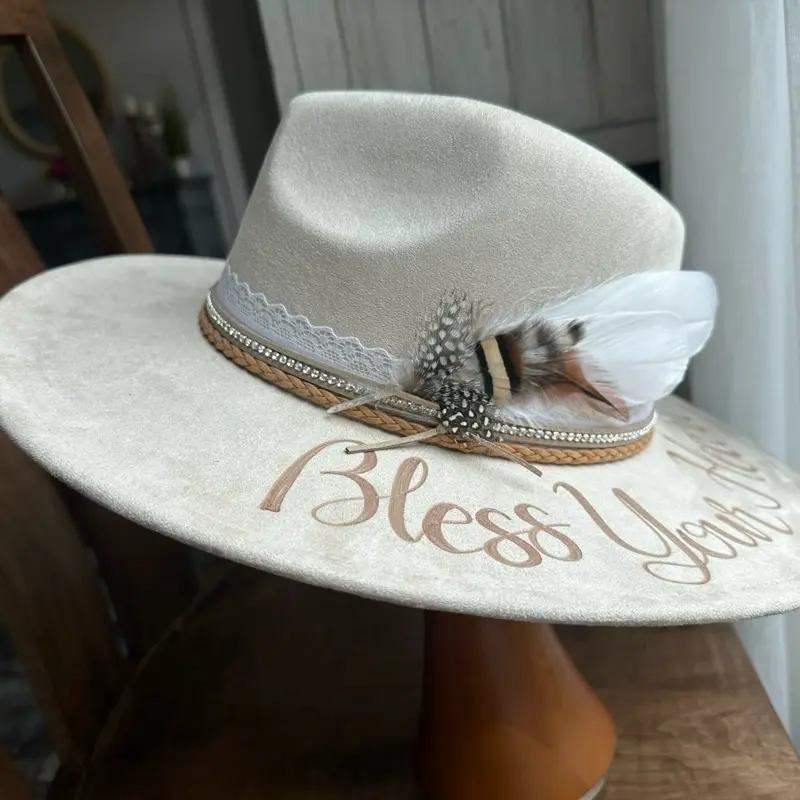 Custom Hand-Burned Wide Brim Hat | Vegan Suede Boho Western  display picture 1