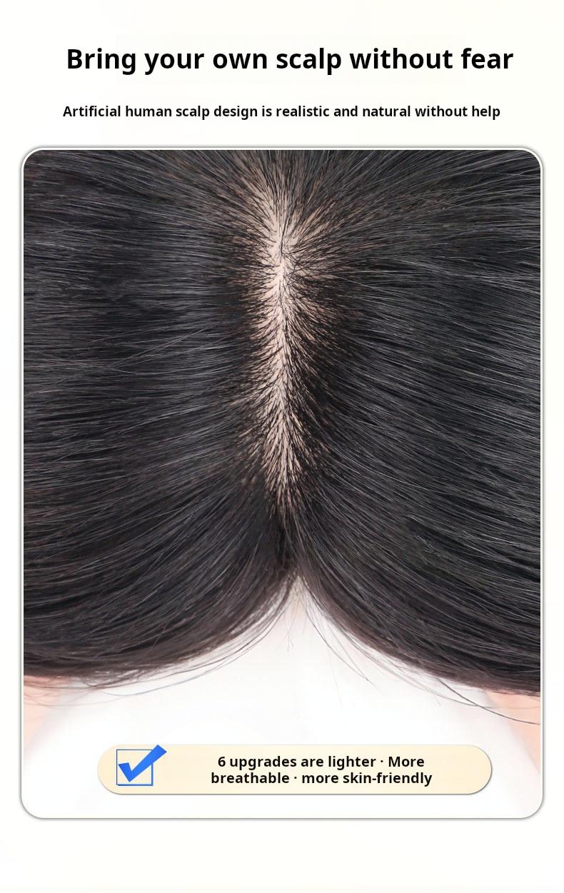 French Air Bangs / Curtain Bangs clip-in hair topper for women  adds volume on top covers gray can part freely natural hairline real bangs Lightweight Breathable Human Hair Topper 250% Density 10-Inch Straight Hair Extension 8*11 Silk Base