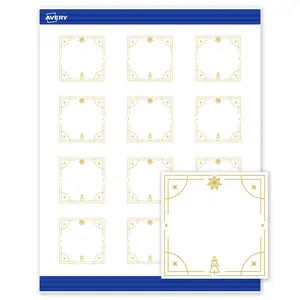 Avery Printable Square Business Cards, 2" x 2", Matte White, Pre-printed Metallic Gold Christmas Trees Design, Sure Feed Technology, Laser & Inkjet Compatible, 240 Total