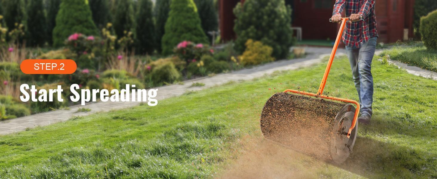 【Summervibes】VEVOR Compost Spreader Peat Moss Spreader 24 inch Wide 24.4-26.4" Height Adjustable Lawn & Garden Spreaders Compost, Top Soil, Mulch - Durable Lightweight Multi-Purpose Yard Care Equipment
