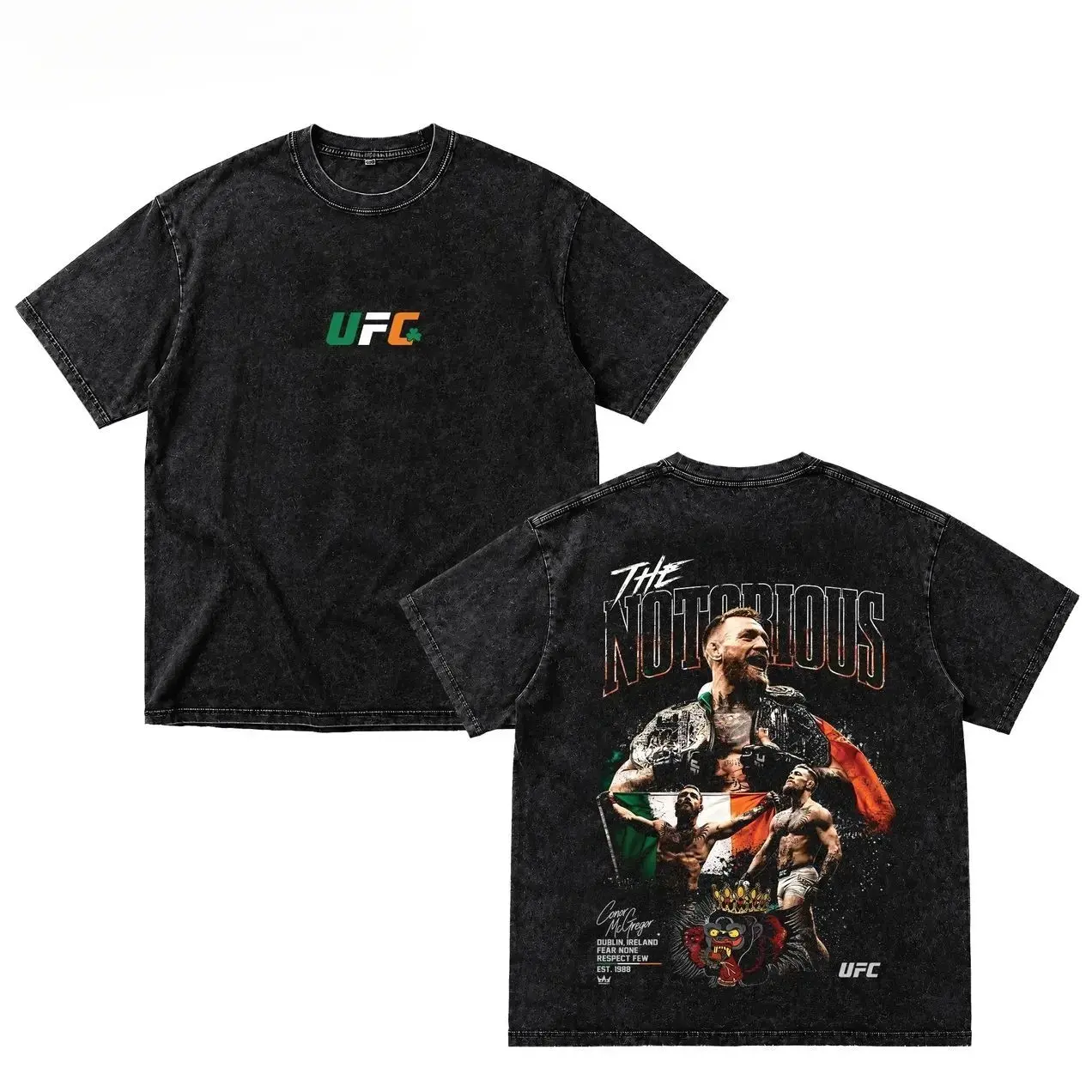 Men's UFC 329 Black Conor McGregor Washed T-Shirt, The Notorious UFC Graphic Tee, UFC MMA Shirt, Gift for Fighters, Sports Apparel DRU