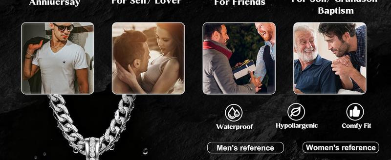 S925 Silver Cross Pendant Necklace Set for Men Women CZ Cross Pendant Layered Necklaces Stainless Steel Cuban Link Rope Chain Necklace Stack Jewelry with Gift Box 16-30 Inches