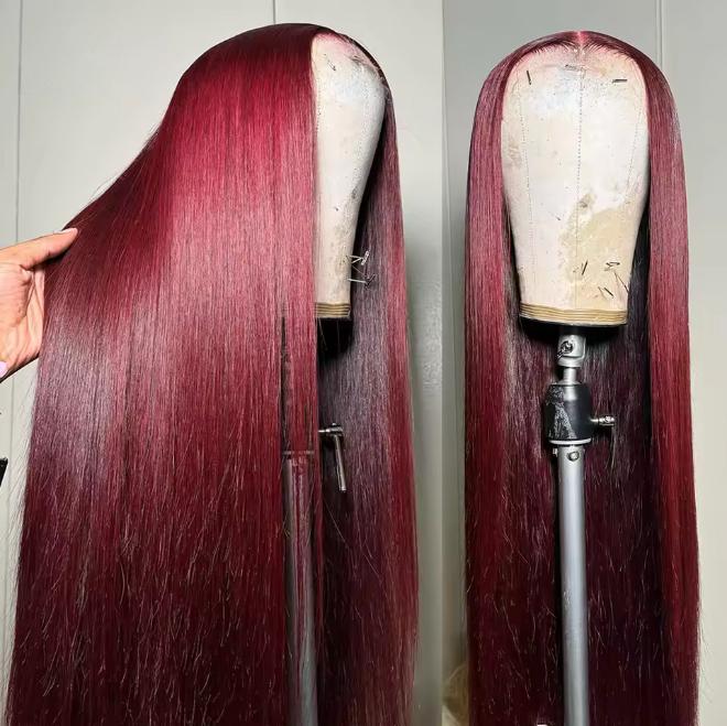 Bling Hair Burgundy 13x6 HD Lace Frontal Human Hair Wig Red Colored Lace Front Human Hair Wigs Body Wave Human Hair Wigs Pre Plucked 180%