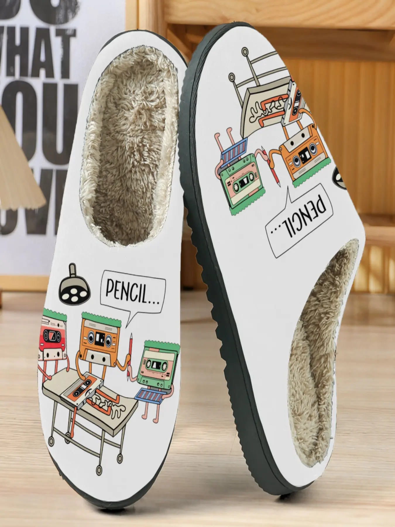 Vintage Retro Cotton Slippers, Cute Cartoon Design, Warm Textile Lining, Casual Home Footwear, Fall Winter Comfort Shoes