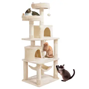 Costoffs 63″ Cat Tree Perches 2 Condos Hammock 5 Sisal Posts Dangling Bells Anti-Toppling Strap for Small-Medium Cats 2-3 Cats