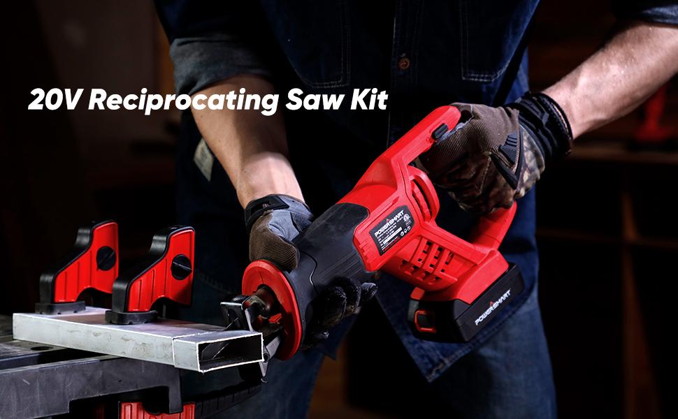 POWERSMART Cordless Reciprocating Saw with 20V 2.0Ah Battery and Charger for Wood, Metal PVC Cutting, Compact Design, High Performance, Tool-Free Adjustment, Quick Blade Change PS76415A