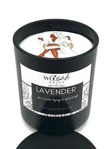 A Bride trying to WOOSAH scented candle w/ Self-Care playlist Bridal Box Gift