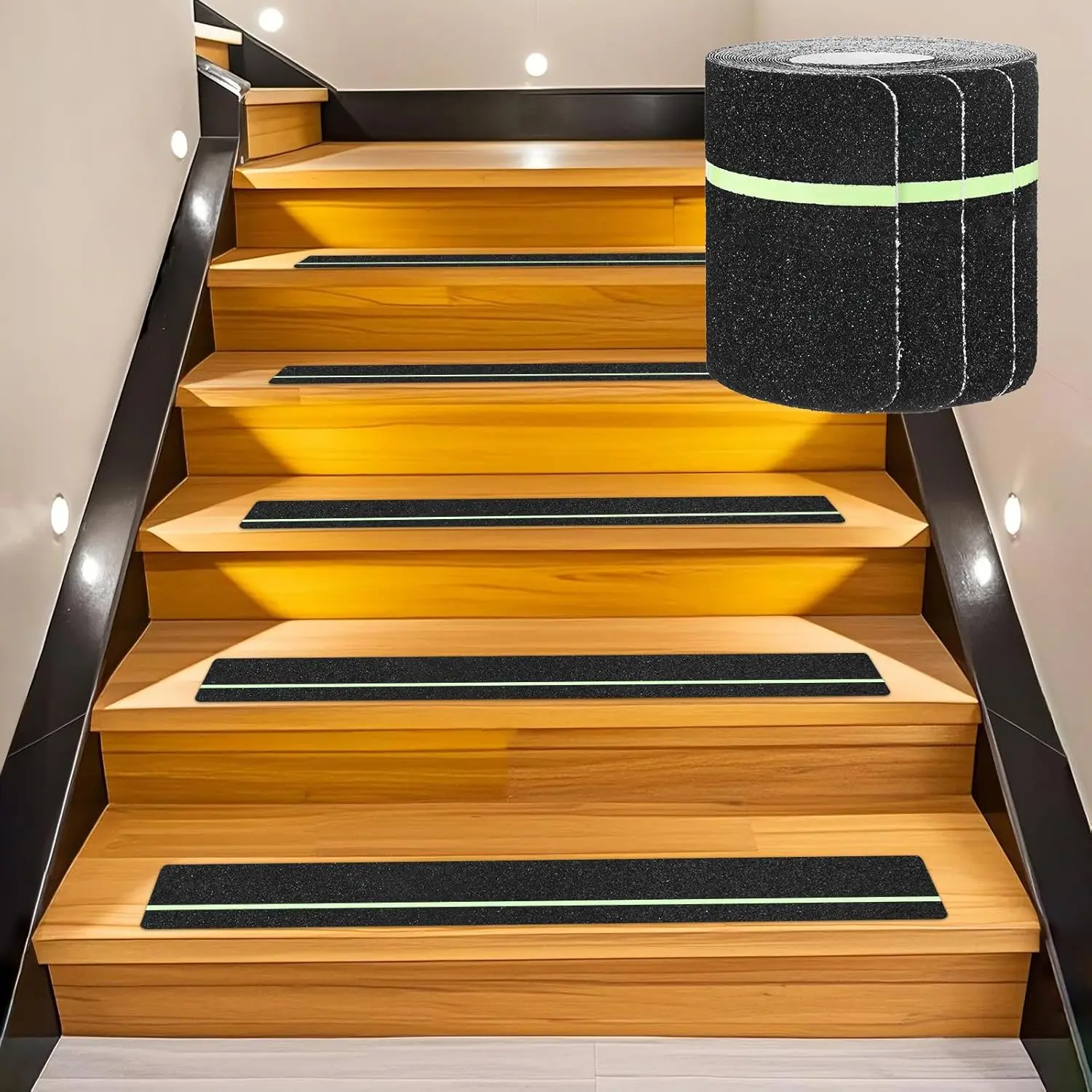 24" X 6" (10 Pack) Anti-Slip Traction Treads with Glow-in-the-Dark Stripes, Best Anti-Slip Tape, Outdoor Anti-Slip Tape, Stair Treads High Traction Grip Friction Abrasive Adhesive