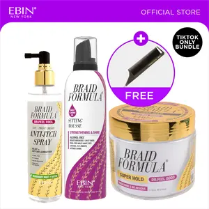 EBIN Braid Formula Conditioning Gel (Dr.Feel Good) + Braid Formula Setting Mousse (Strengthening & Shine - Sweet Almond Oil) + Dr. Feel Cool Anti-itch Spray (Rosemary Mint + Biotin) Bundle with FREE Pintail Parting Carbon Comb | Holding, Relief & Soothing
