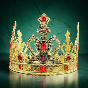 Vintage Gold Crown with Red Stone Renaissance Jewelry Costume Headpiece Cosplay Headdress Medieval Costume Birthday Crown