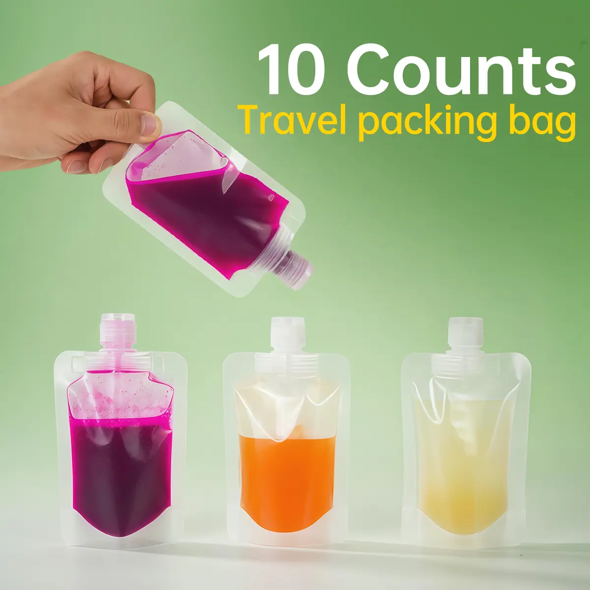 Reusable Eco-Friendly Plastic Drink Pouches - 10 or 12pcs Handheld Kitchen Portable Storage Bags, Resealable Flip Cover & Lid, Leak-Proof, Lightweight, Easy-to-Carry 100ml Travel Storage Squeeze Bags for Food, Beverage, Containers, Resealable Bags