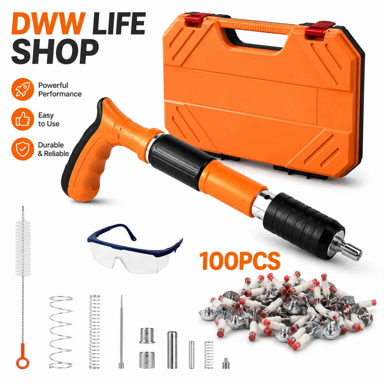 Concrete Nail Gun Full Kit - Heavy Duty 5-Level Adjustable Hardware Tool for Wall Mounting, Shelving, AC Units, Home Improvement Projects, Tools And Gadgets