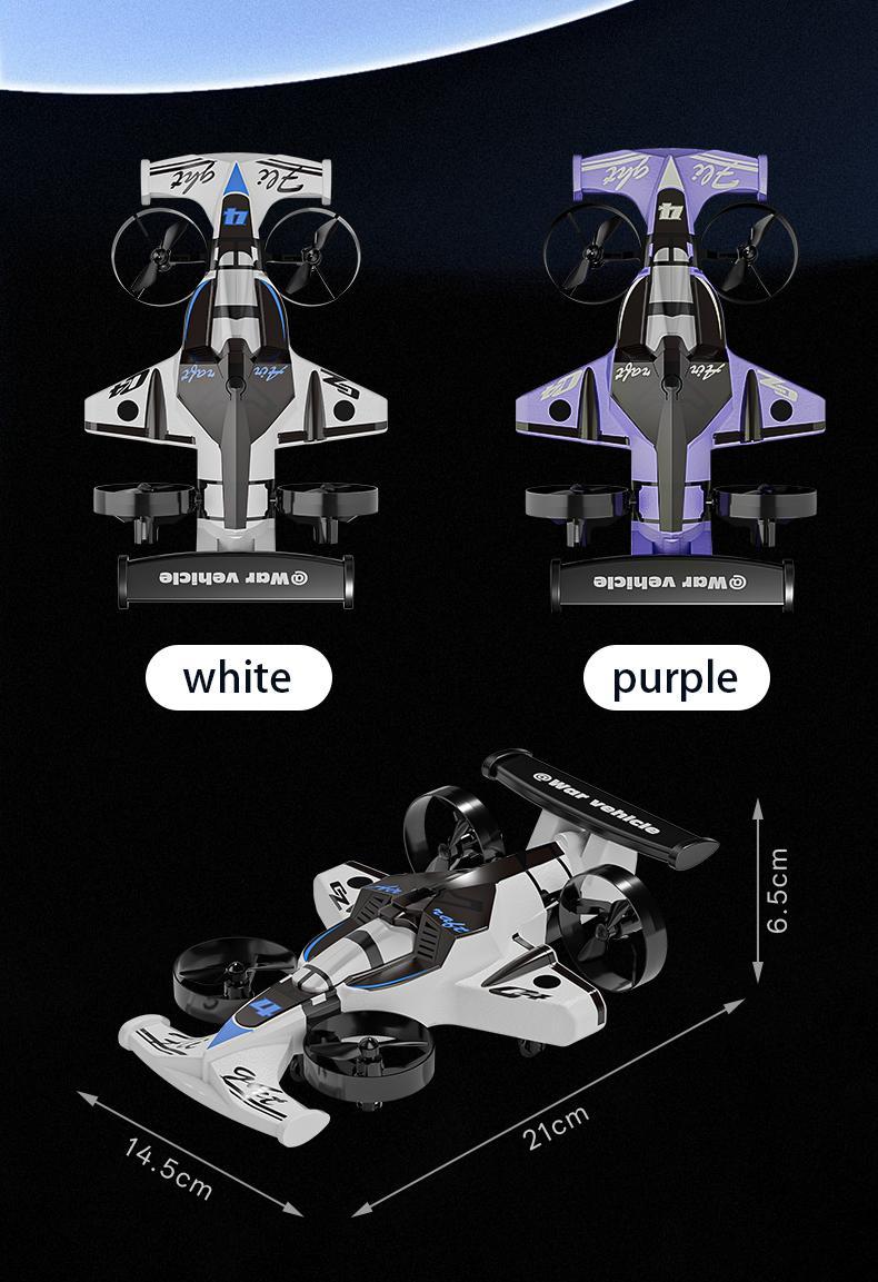 Remote-controlled car and plane combo, 360-degree drift tires, land and air capable, one-touch lift, impact-resistant materials, three adjustable speeds, perfect gift for boys and girls