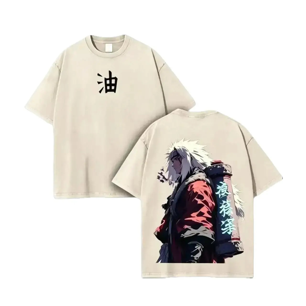 Jiraiya Sannin Oversized Tee | Naruto Anime Double Printed Washed Shirt | Heavyweight Cotton | Viral Sad Ninja Aesthetic | Sage Mode Streetwear Top | Otaku Street Style Gift for Him，Gifts for anime fans, Naruto anime merchandise