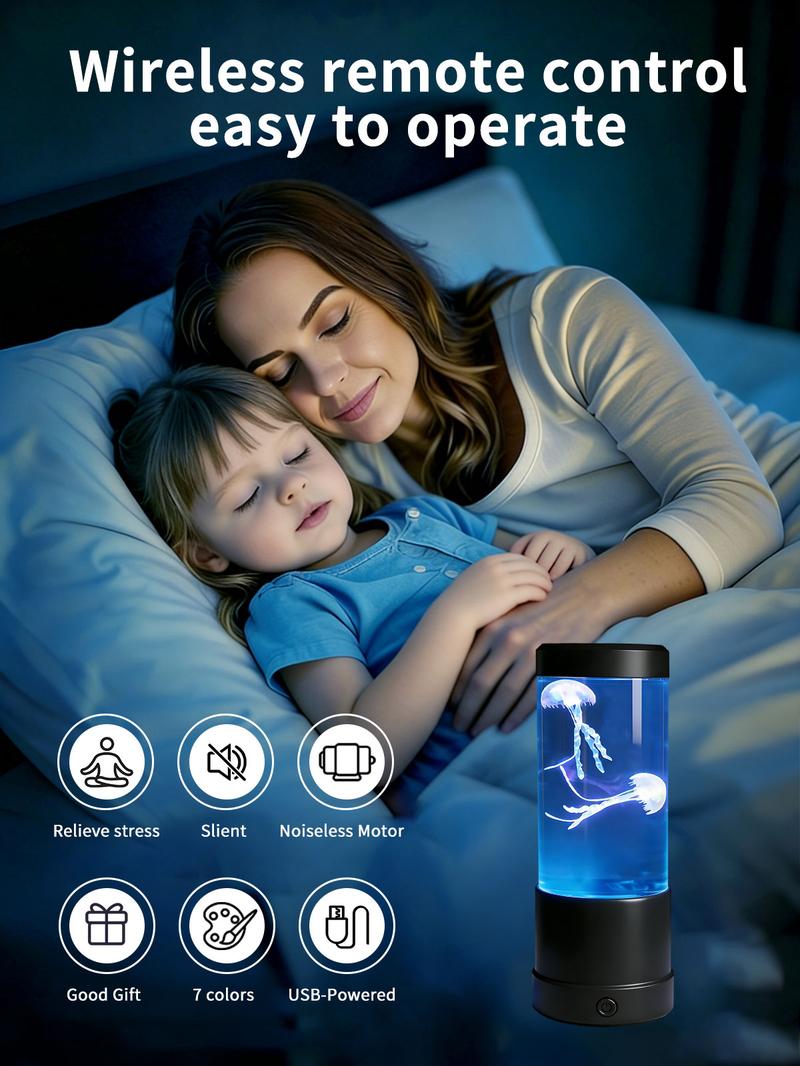 multi-purpose 7 color changing jellyfish lamp, decorative bedside night light, fantasy jellyfish mood lamp, suitable for home bedroom living room use, is an ideal gift for friends, lovers, bedroom decoration