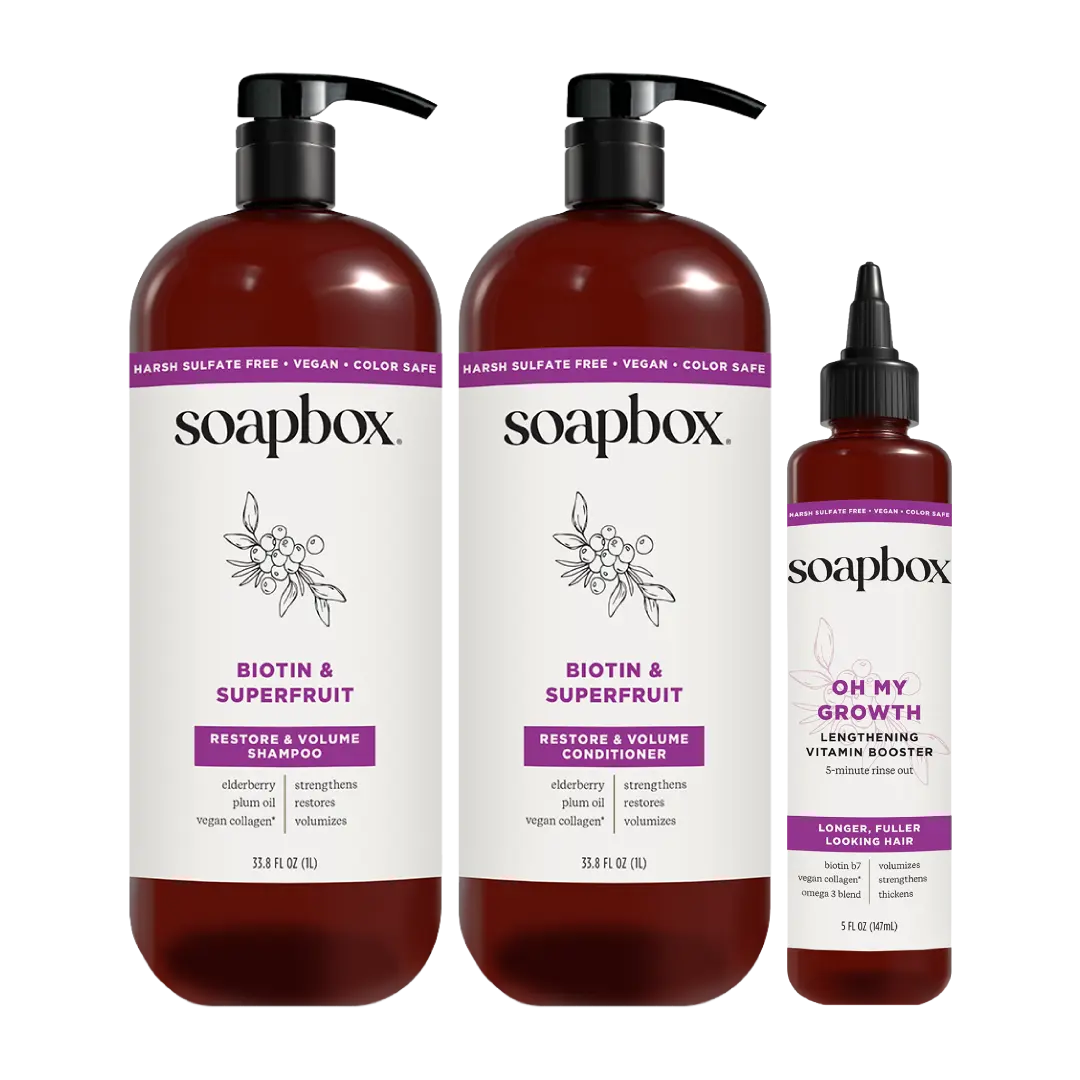 Soapbox Biotin Volumizing Shampoo & Conditioner Set | Hair Treatment | Collagen, Plum Oil & Elderberry