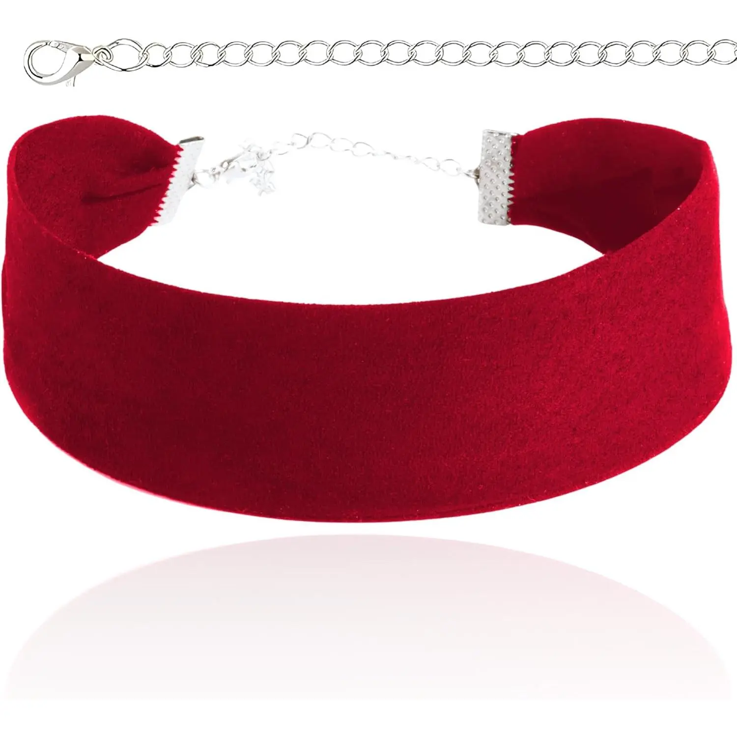 Wide Black Velvet Choker for Women, Thick Gothic 90s Fashion Ribbon Collar with Adjustable Chain, Gothic Fashion