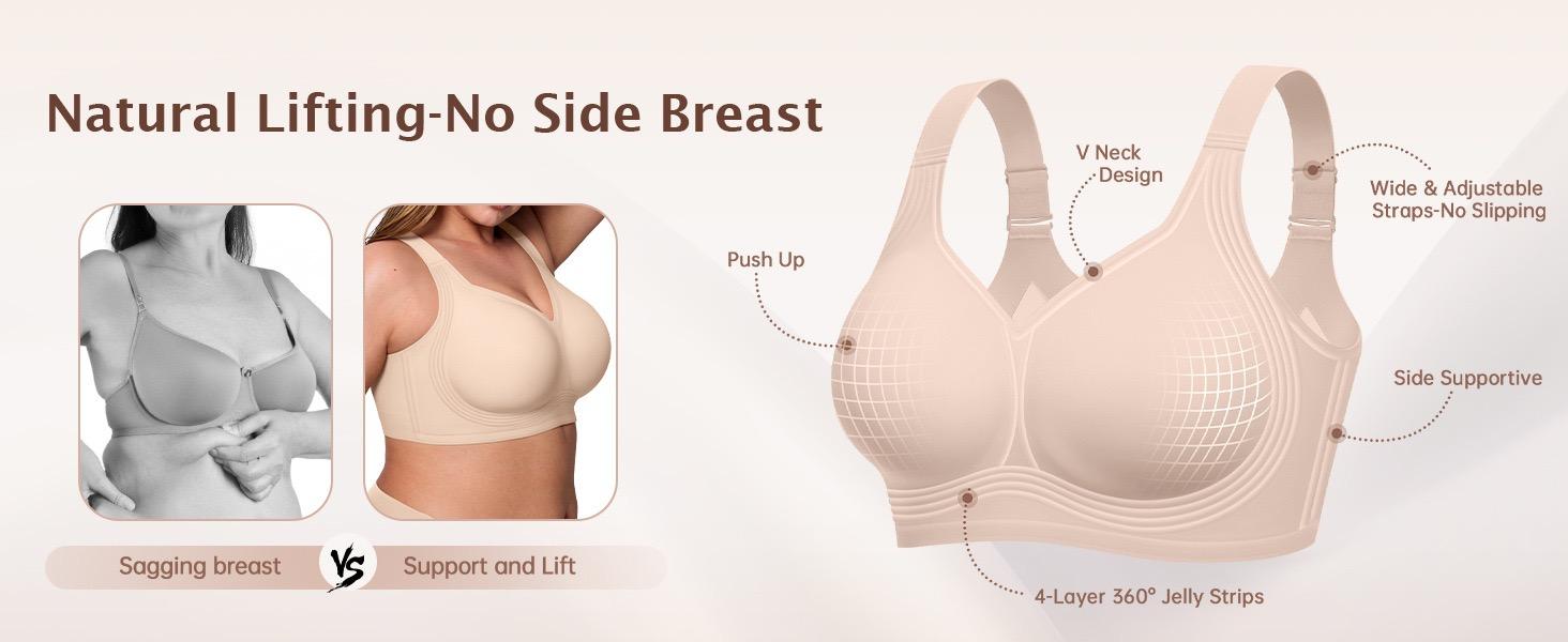 Women Jelly Bras Wirefree Full Coverage No Underwire Everyday Bras Comfortable Wireless Padded Tshirt Bra