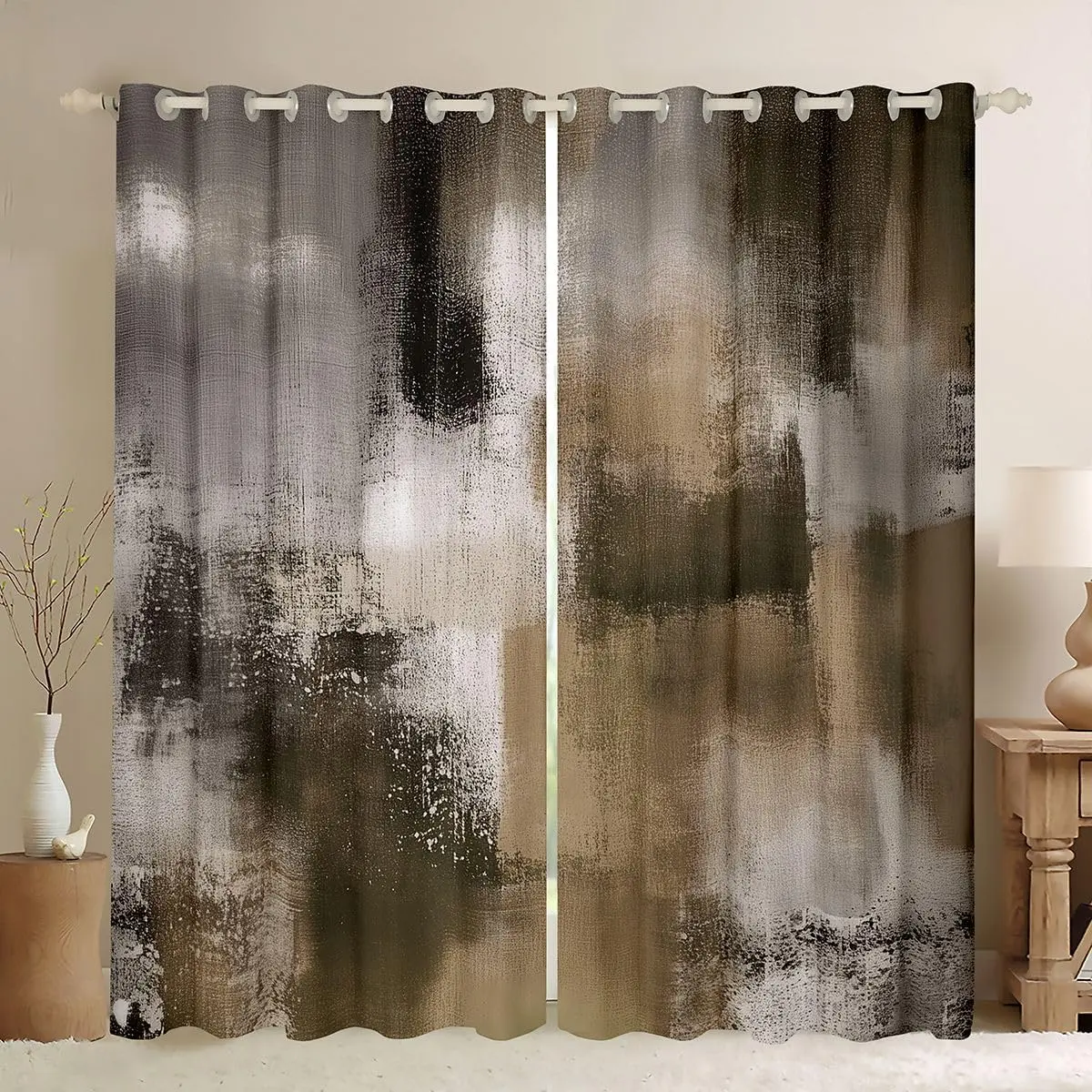 Gray Brown Curtains for Bedroom Living Room Modern Abstract Blackout Shades Modern Art Room Darkening Curtain Luxury Window Treatments,2 Panels Decor