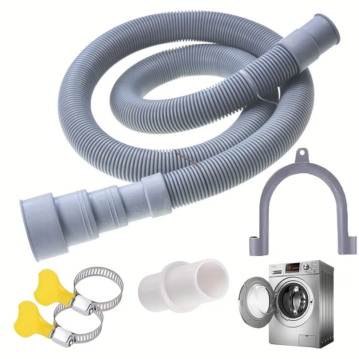 Washing Machine Drain Hose Kit, Flexible Washing Machine Drain Hose with Adapter & Clip, Multifunctional Drain Hose Kit for Washing Machine & Dishwasher