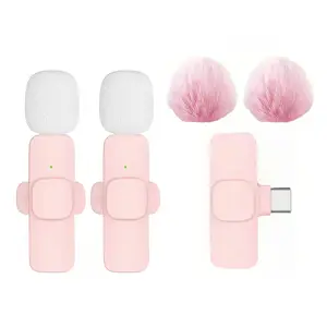 Pink Wireless Lapel Clip Microphone, With USB Type-C Connector.