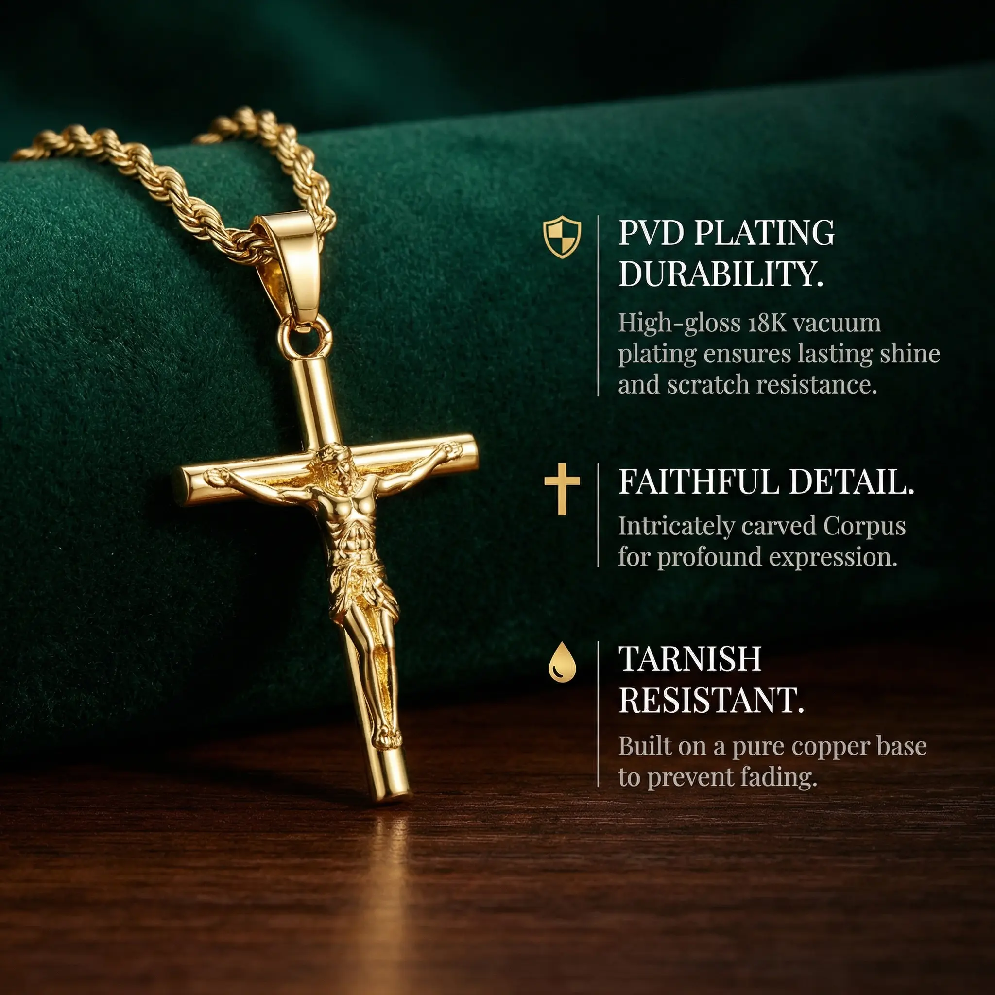 Sunselle Non-Fading 18k Gold-Plated Personality Premium Jesus Crucifix Pendant for Man and Woman,  Boujee gifts for women.  couples jewelry  Clavicular necklace Water Proof, Steetwear Cross, Vintage Aesthetic, No Tarnishing Lightweight womens gift, Statem